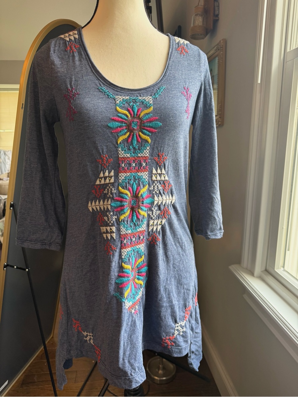 Johnny Was Light Blue Embroidered Mini Dress or Tunic Size XS